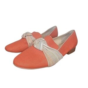 Violet & Red Coral Chic Orange Slip On Heel Loafers with Knotted Bow Stripe 6.5